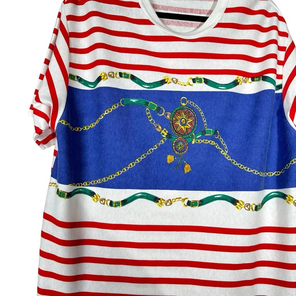 Huntington Ridge Striped Short Sleeve Red White Blue Nautical 90s Coastal Sailor - Picture 7 of 8
